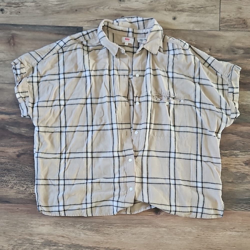 Levi's Beige and Black Plaid Womens Shirt- Medium